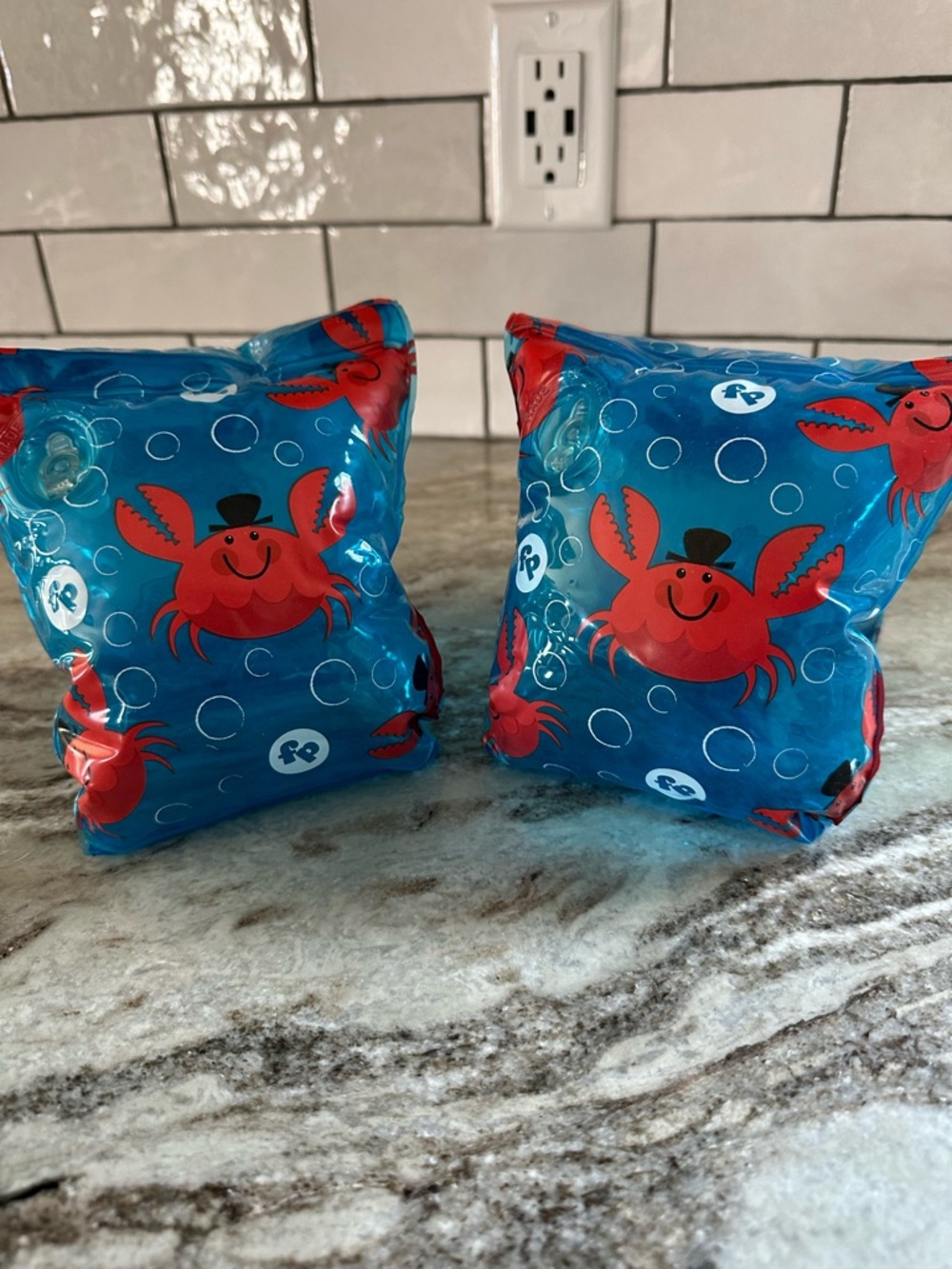 Kids Blue Crab Print Swim Arm Bands - Inflatable Floaties
